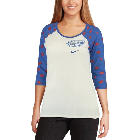 Florida Gators Veer Pattern Tri-Blend 3/4-Sleeve Raglan T-Shirt - Cream/Royal - Picture 7 of 7